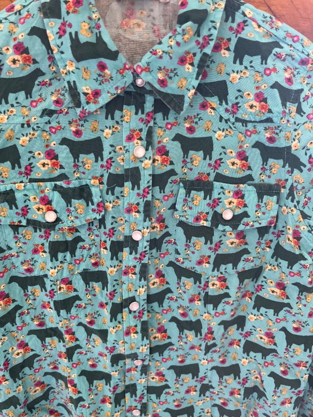 Cotton Rye cow long sleeve button down girl large